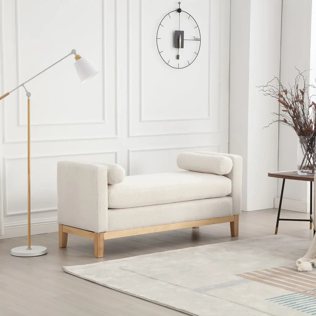 53.5 Inch Elegant Upholstered Bench Ottoman Wood Legs w1852
