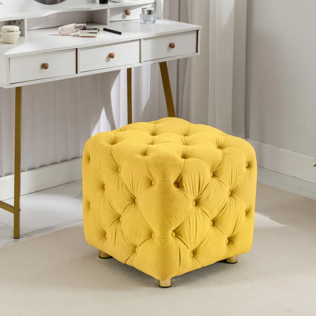 Yellow Modern Velvet Upholstered Ottoman Small End Table Living Room zen zone