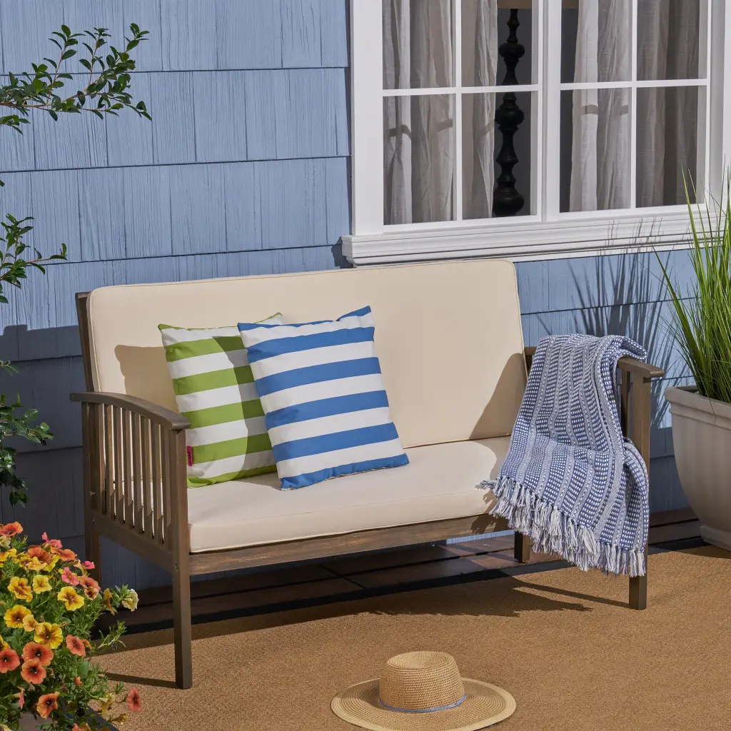Casa Acacia Seat Grey Cream Wood Waterproof Fabric Outdoor Chair nh-purenest