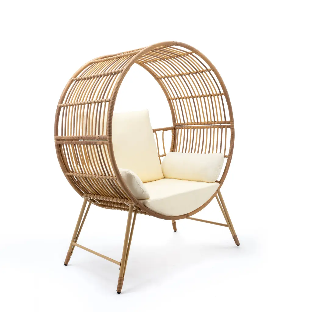 Round Wicker Outdoor Egg Chair Beige Ancient Oak Rattan sfl store-w349