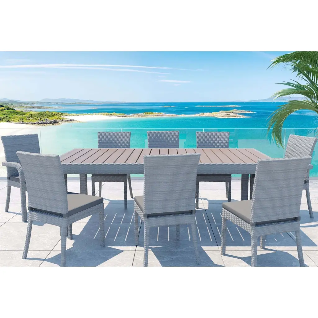 Balcones 9 Piece Outdoor Dining Table Set 8 Gray Chairs gathercraft