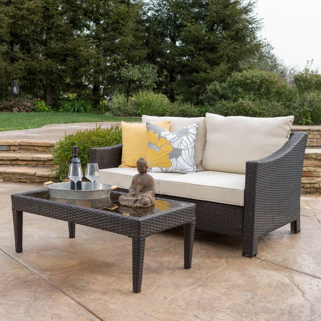 Antibes Seat And Table Set, Brown PE Rattan Iron Waterproof Outdoor Furniture nh-kisa
