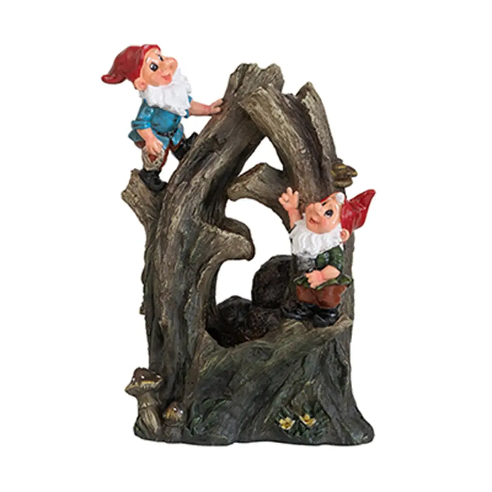 8.3X4.7X13.8" Decorative Woodland Gnome Water Fountain LED Light w2078
