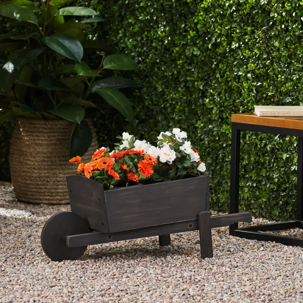 Dark Grey Acacia Wood Planter Indoor and Outdoor Plants nh-bc furniturings