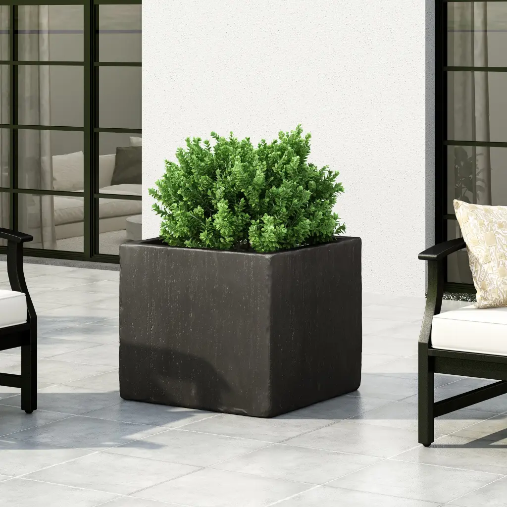 Outdoor Large Square MGO Planter Black Magnesium Oxide nh-bc furniturings