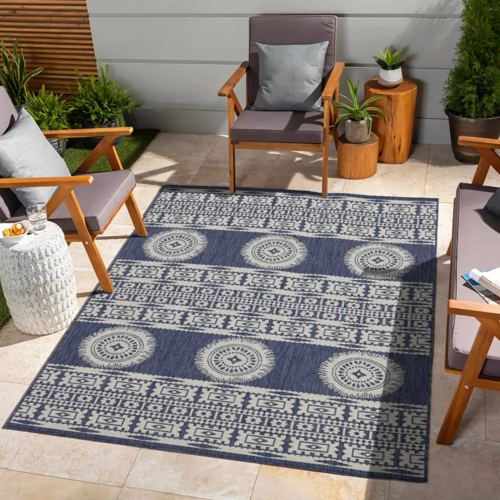 Sunshine GC Har2022 Blue 7 Ft. 10 . X 10 Ft. 3 . Indoor Outdoor Area Rug icona home decor