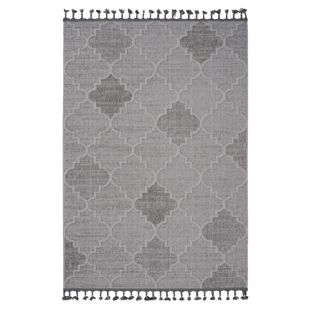 8X10 White Grey Trellis Indoor Outdoor Area Rug White Gray Polypropylene Mat naar rug