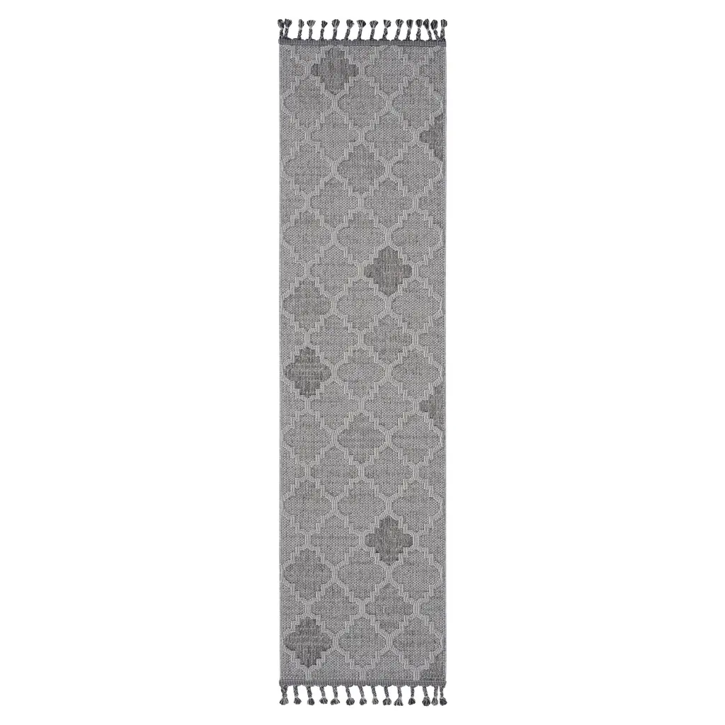 Naar Guros Gatherion 2x8 White Grey Trellis Indoor Outdoor Area Rug Weather Resistant naar rug