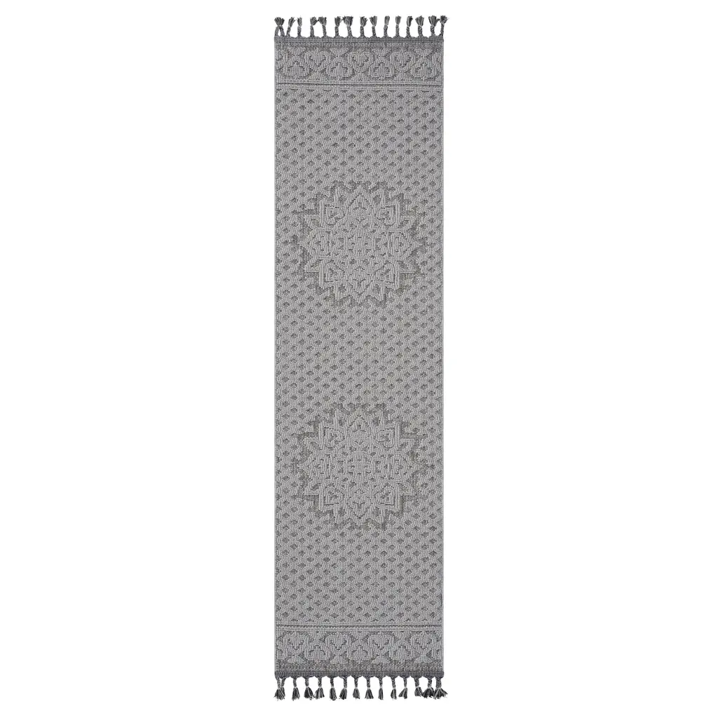 Naar Guros Medallion Indoor Outdoor Area Rug 2X8 Gray White Patio Decor naar rug