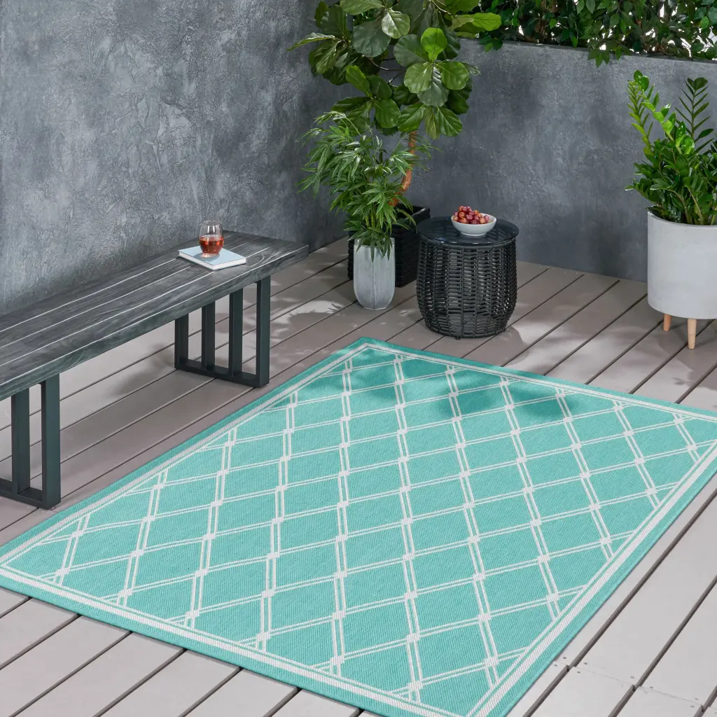 5092G 5 3 X7 Teal Polypropylene Indoor Outdoor Area Rug nh-kisa