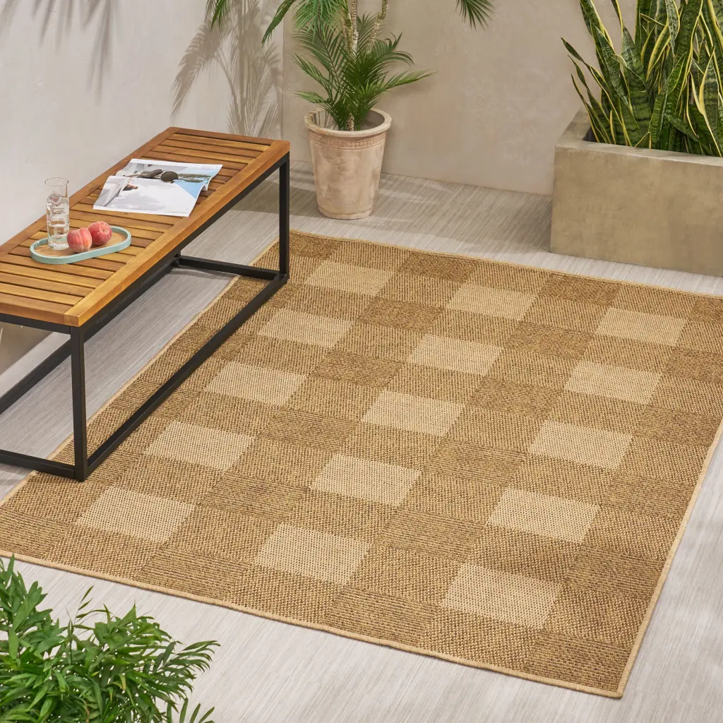 5'3 x 7' Indoor Outdoor Area Rug Natural Polypropylene nh-kisa