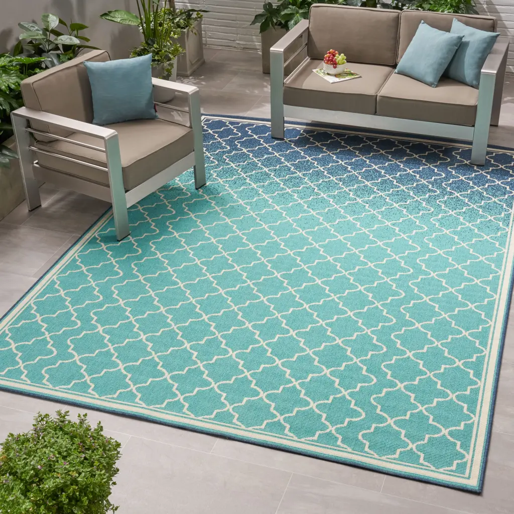 Meridian 3530L 7 Foot 10 Inch X 10 Foot Blue Polypropylene Rug nh-kisa