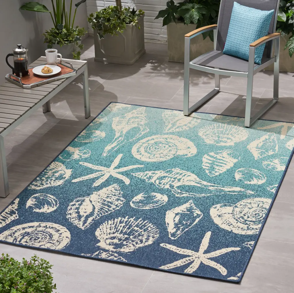 Meridian 6841H 5'3 X 7 Blue Polypropylene Outdoor Rug nh-kisa