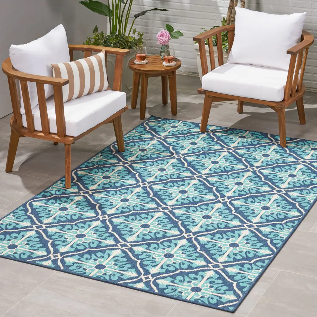 Meridian 7968B 5'3" X 7' Navy Polypropylene - Durable Outdoor Rug nh-kisa