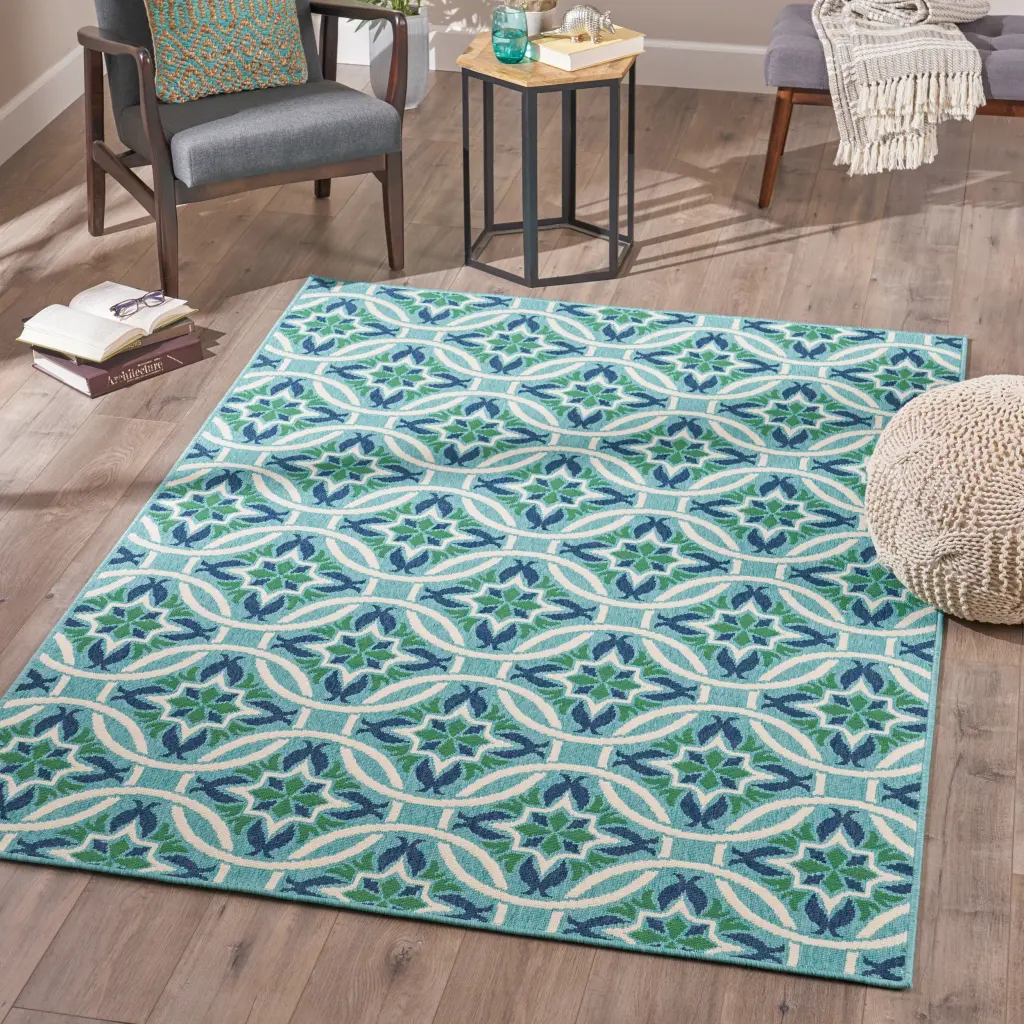 Meridian 5'3 x 7'6 Blue Polypropylene Outdoor Area Rug nh-kisa