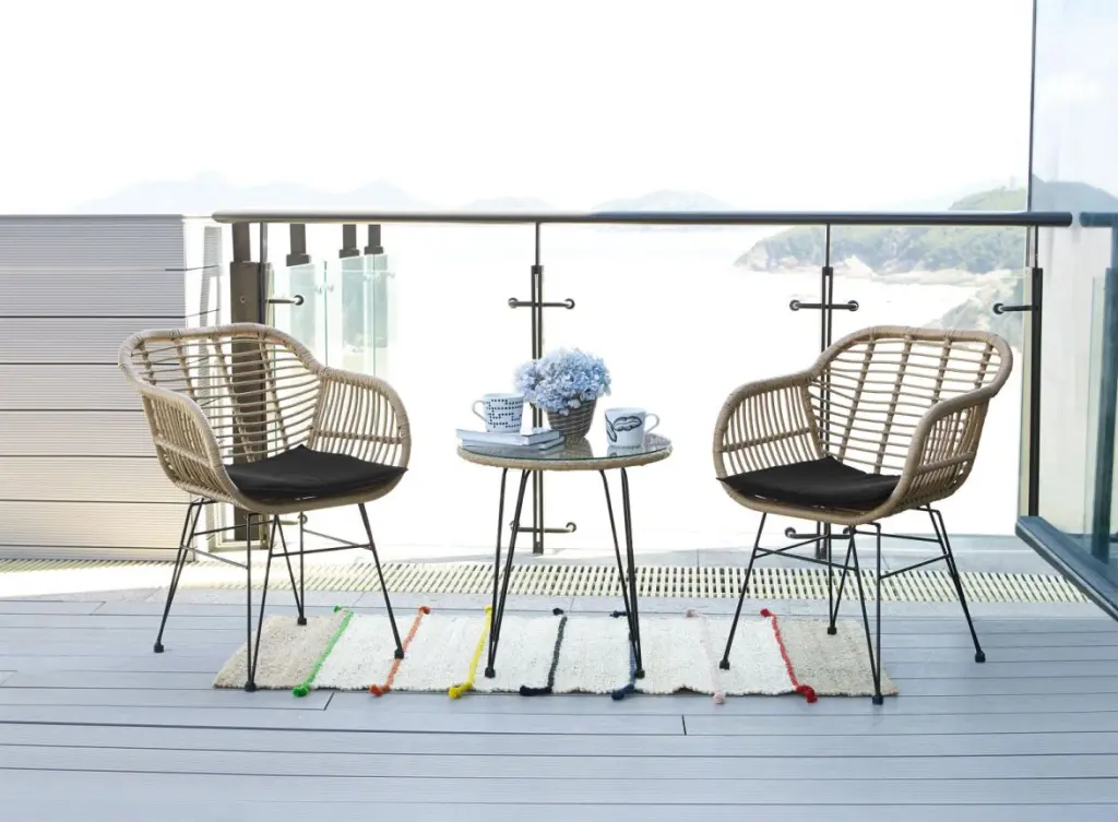 St. Lucia 3 Piece Casual Outdoor Set Natural Black and Blue Cushions singularity