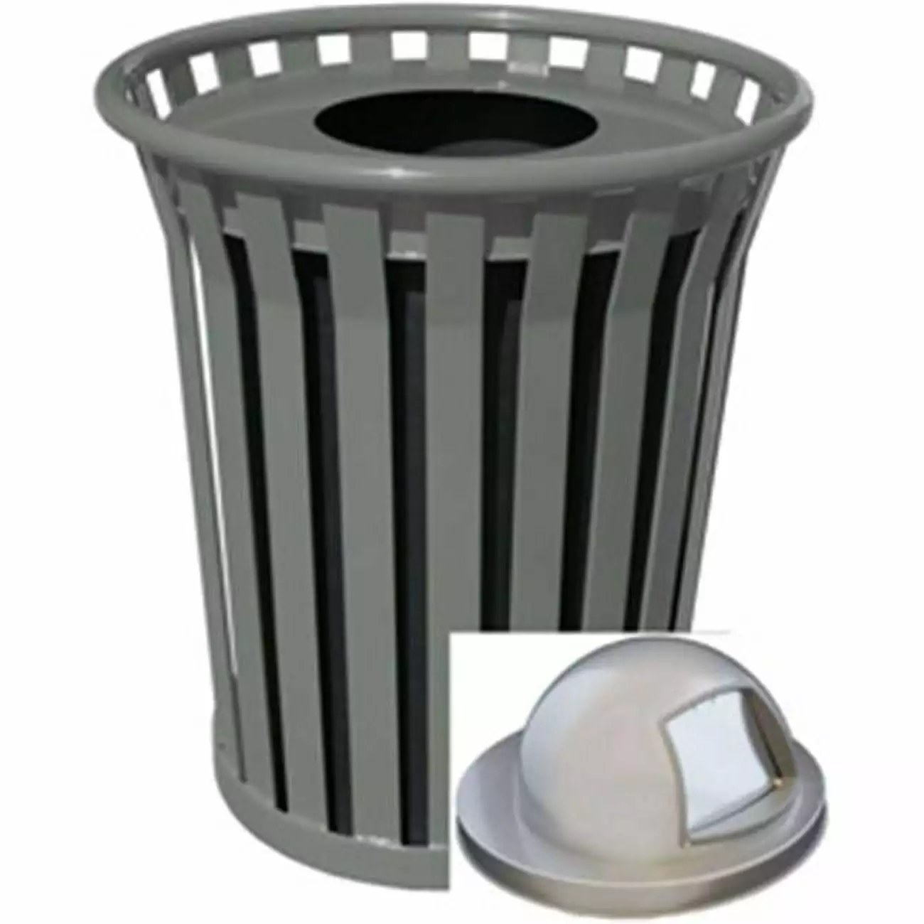 Witt Industries WC3600-DT-SLV 36 Gallon Slatted Steel Receptacle Dome Top- Silver