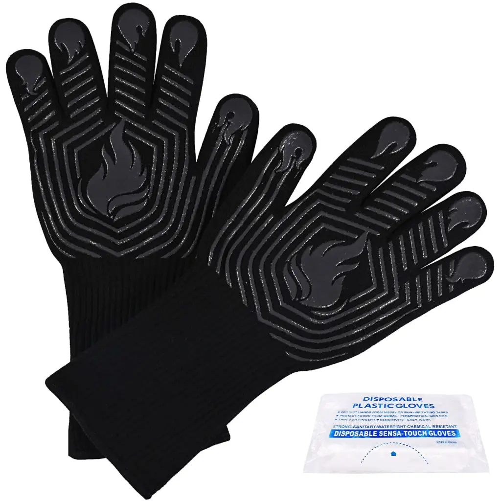 BBQ Gloves 1472F Heat Resistant Fireproof Mitts Silicone Non Slip w2181