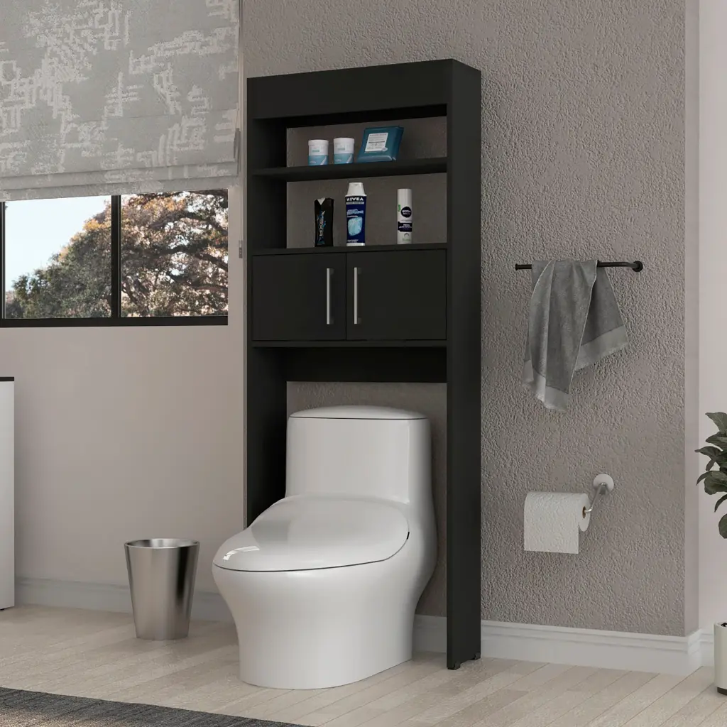 Morley 2 Shelf Over Toilet Cabinet Black Wengue Particle Board furniture max