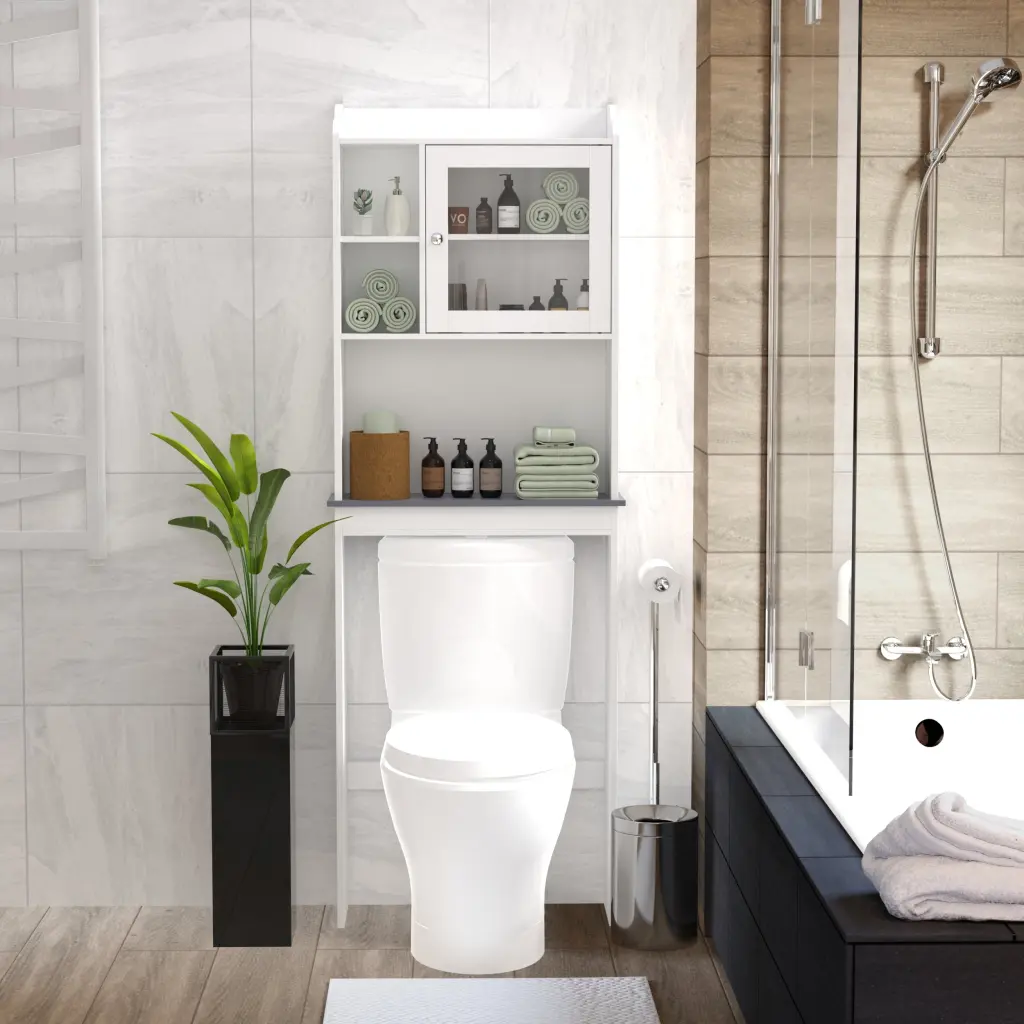 Modern Over Toilet Space Saver Organization Wood Storage Cabinet Bathroom newmark