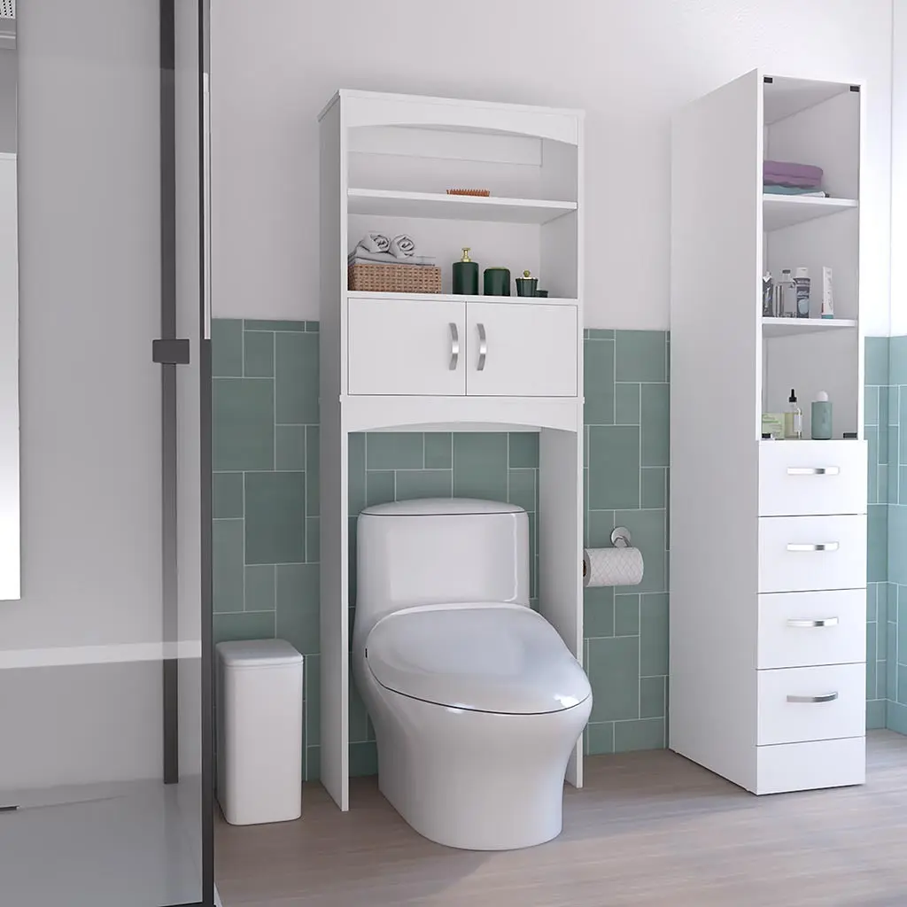 65H Over Toilet Double Door Cabinet Three Shelves White rta mubles colombia
