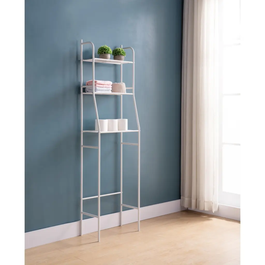 Three Tier Over Toilet Storage Shelf White Particle Board Bathroom Organizer id international- inc.
