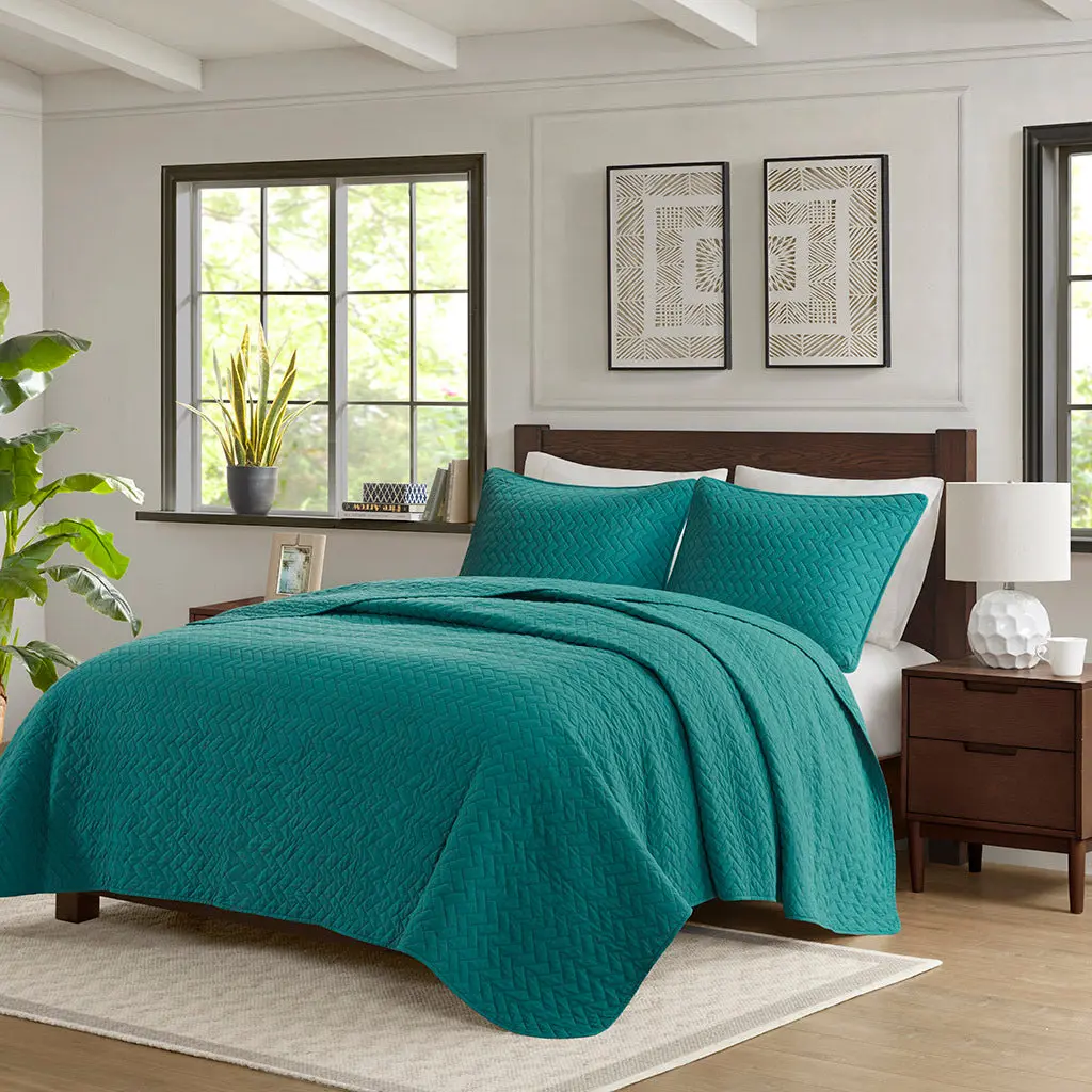3 Piece Opulent Oversized Quilt Set Peacock Cotton Bedding Luxury Comfort jla