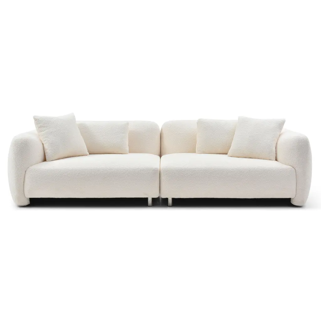 110.23 Inch Oversized Sofa Comfy Teddy Bouclé Couch 4 Pillows Luxury justone interior