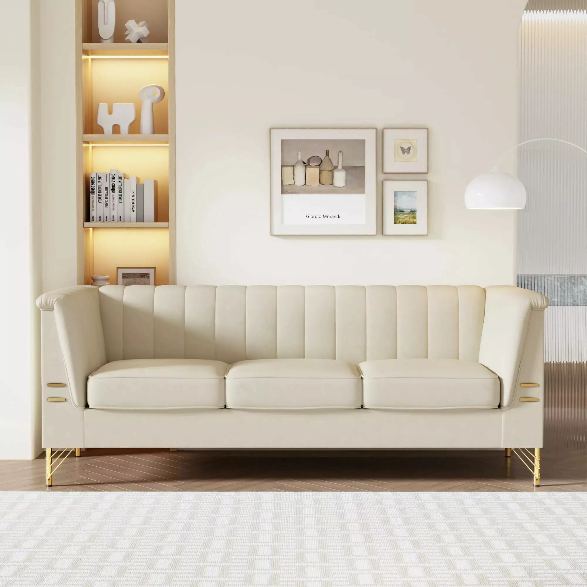 Living Pavilion 82.67 Inch Padded Sofa Chair Beige - Comfortable Living Room and Bedroom Furniture