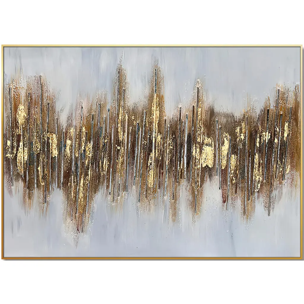 Hand Painted Gilded Horizon Oil Painting 40H X 60W Grey Gold Wall Art furnings