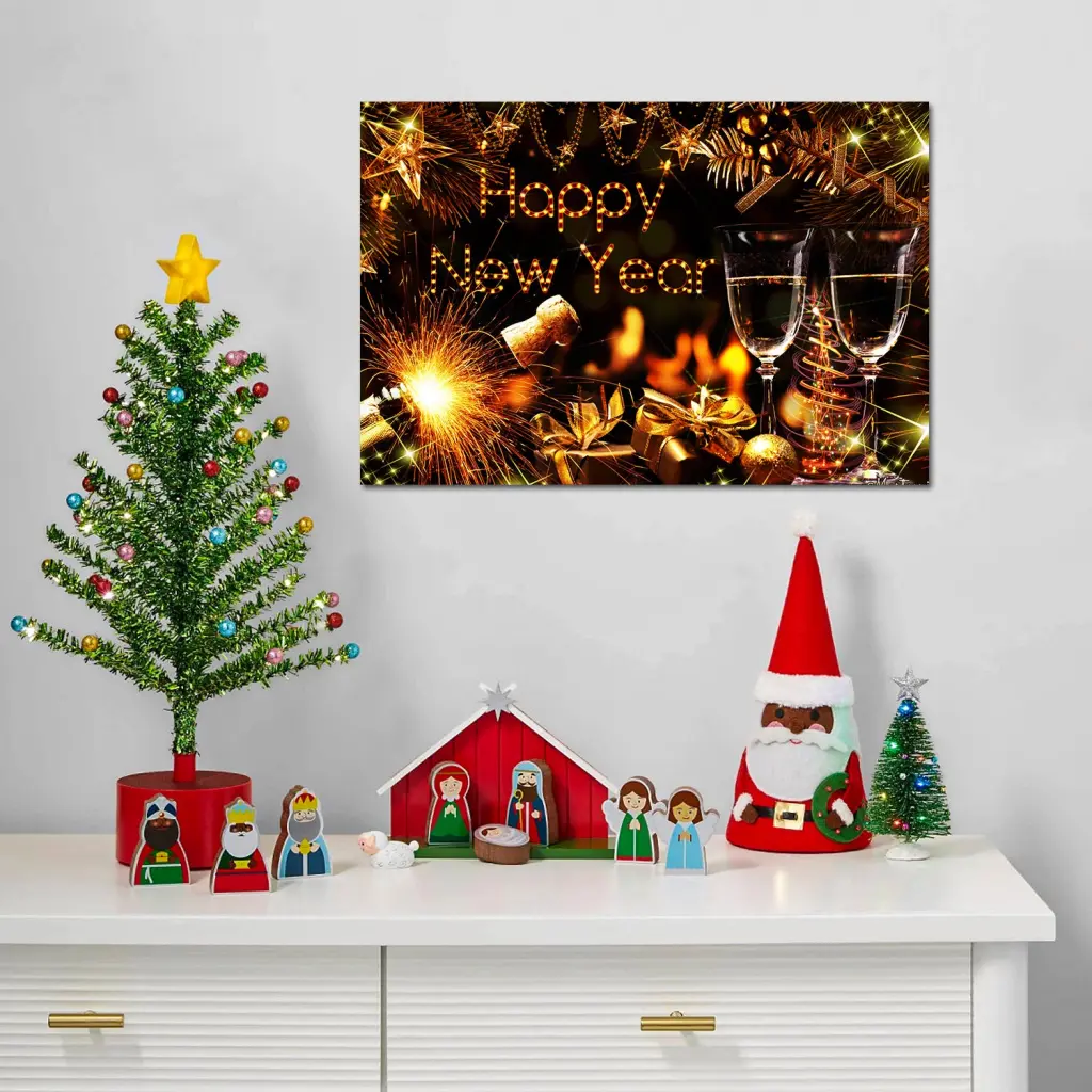 1Pcs Framed Canvas Wall Art Decor Painting Year Golden Happy Year Home Decoration looife art