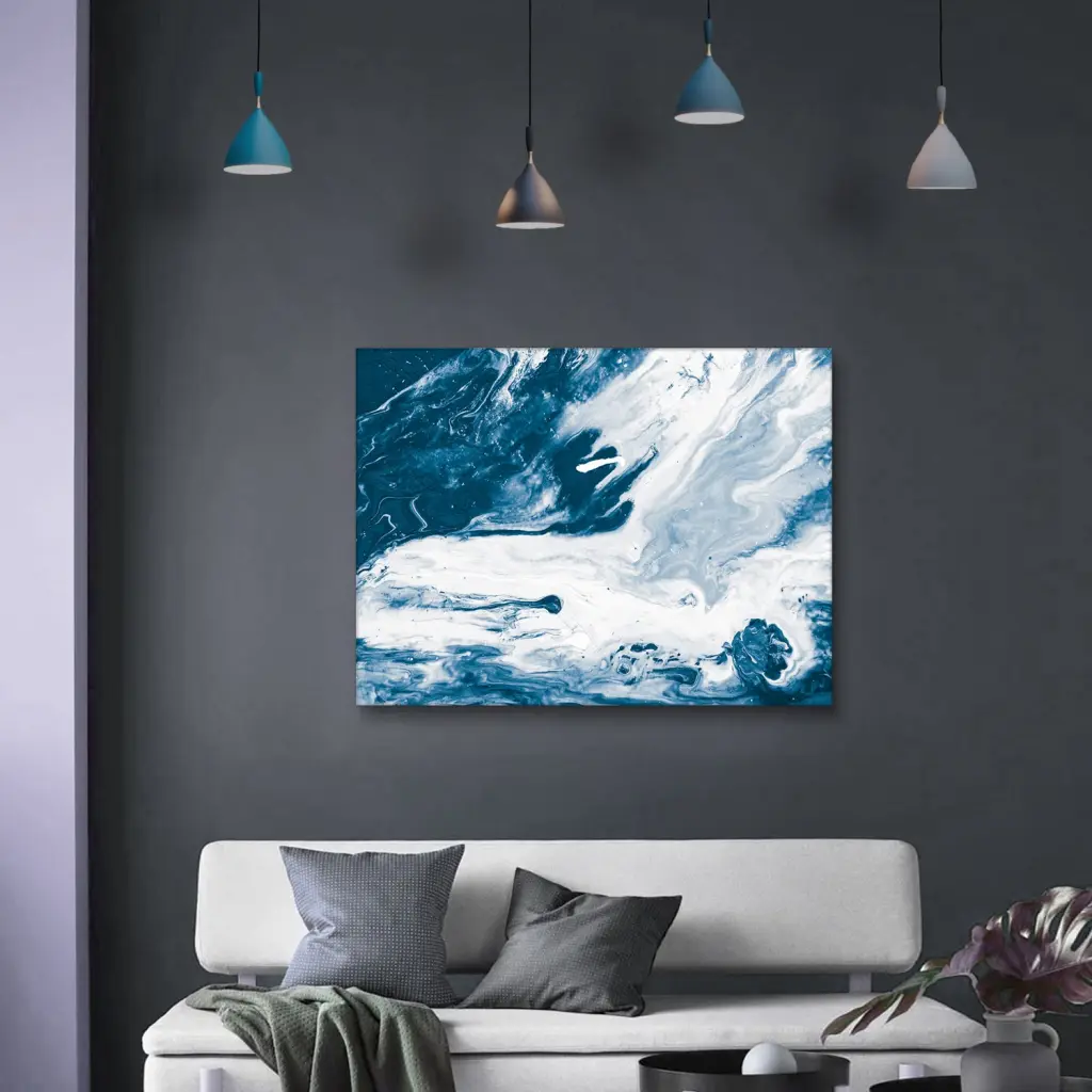 Framed Canvas Wall Art Decor Abstract Style Painting Blue And White Modern Home Decor rnb