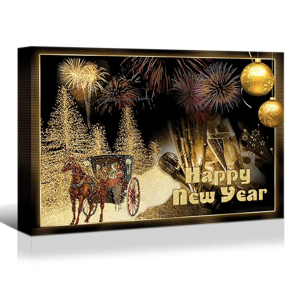 Golden Happy Year Framed Canvas Wall Art Decor Painting Gift rnb
