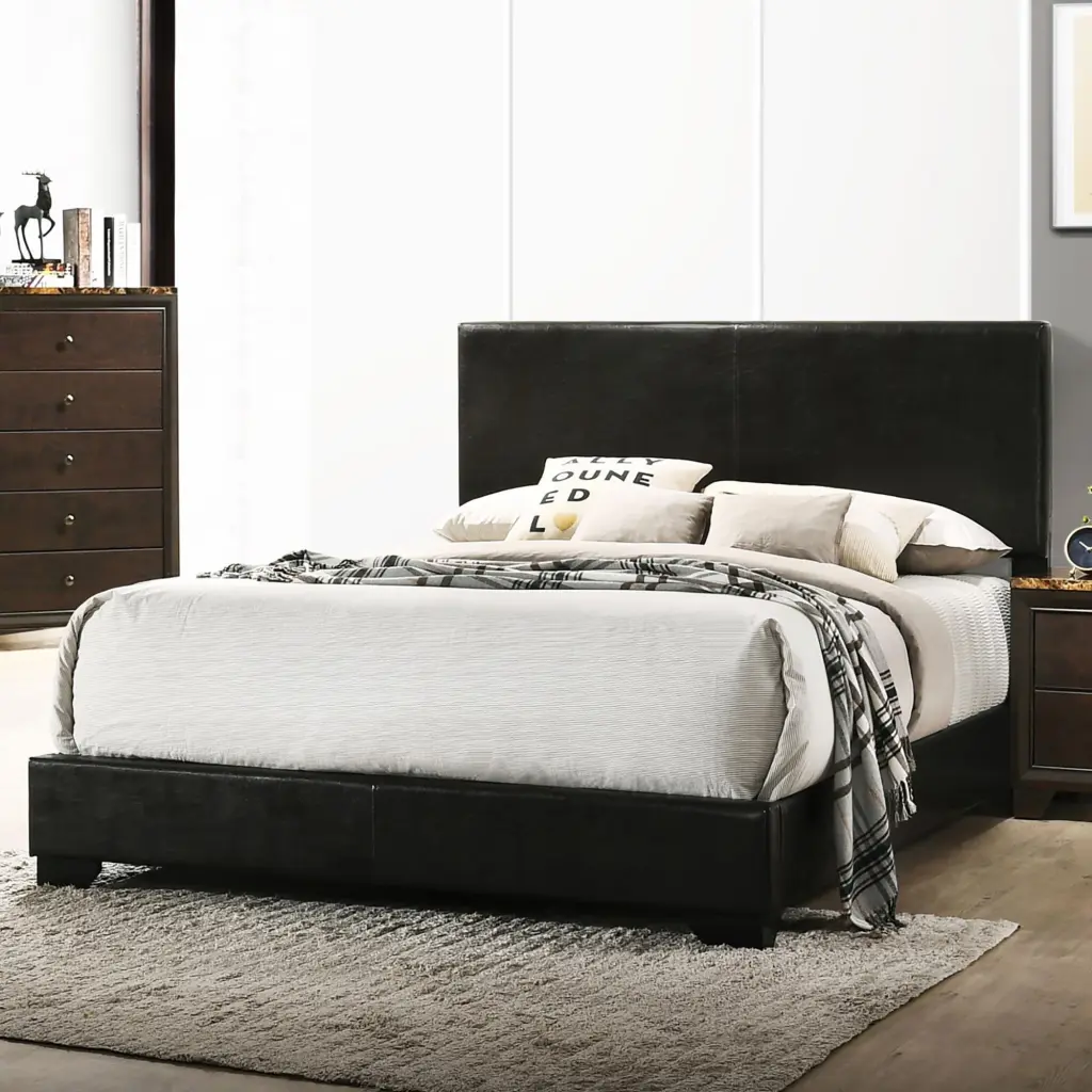 Black Queen Panel Bed Rubberwood Bedroom Transitional Furniture furniture max
