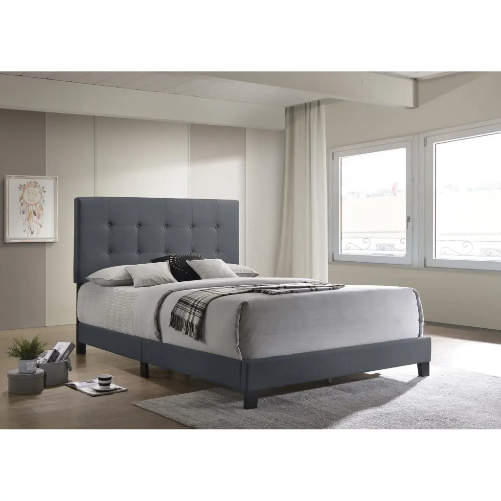 Grey Tufted Queen Panel Bed Box Spring Required Grey Wood Bedroom Furniture furniture max