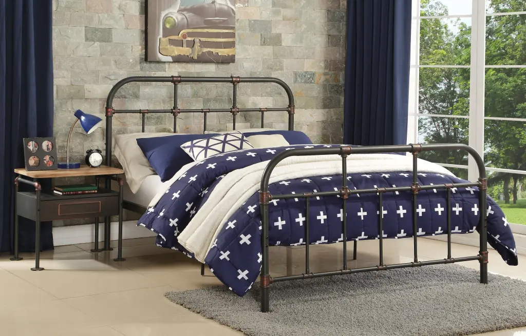 Sandy Grey Full Panel Bed Slat Support Box Spring Not Required furniture max
