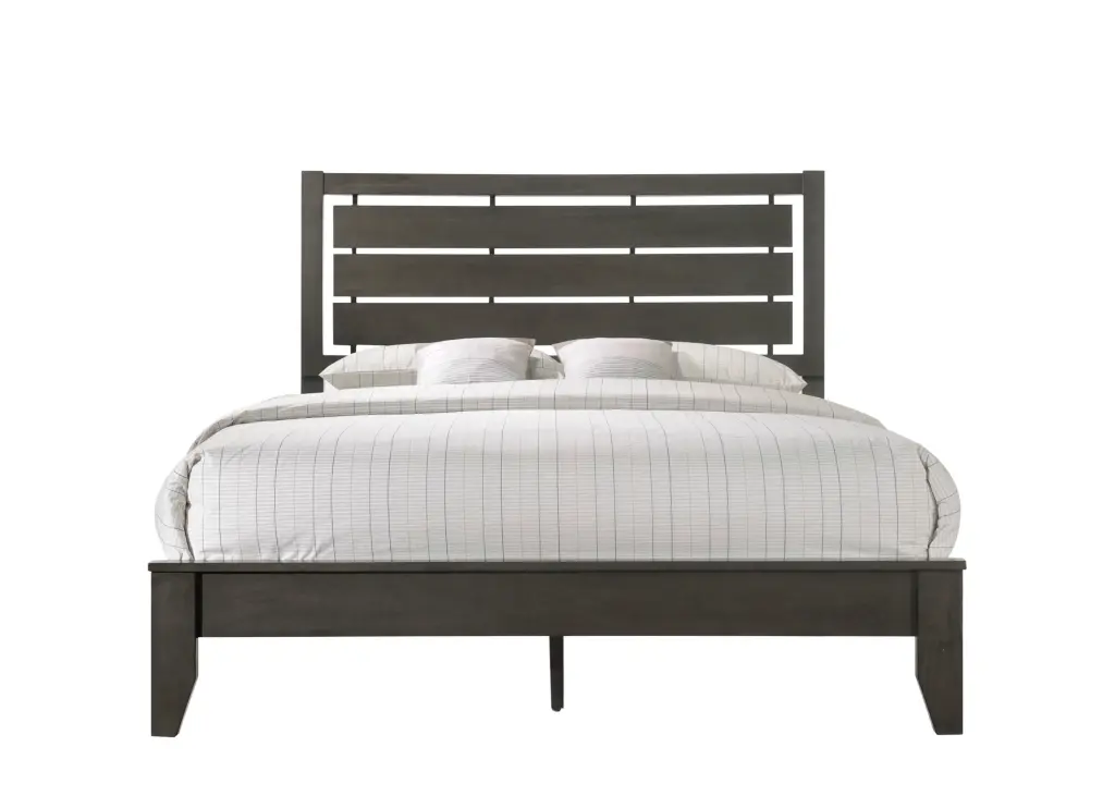 1 Piece Queen Size Gray Finish Panel Bed Geometric Design Frame Softly Curved Headboard kanepe