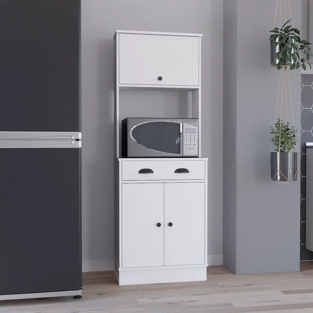 Apex Kitchen Pantry 66.3" H Drawer, 2 Cabinets, and Microwave Stand - Space Saving Storage depot e-shop