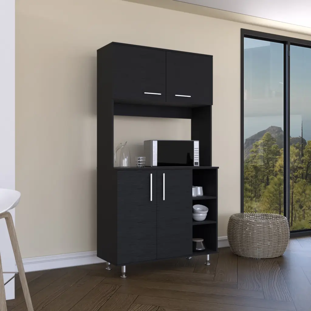 95 Pantry Kit Four Legs Double Door Cabinet Three Shelves Black rta mubles colombia