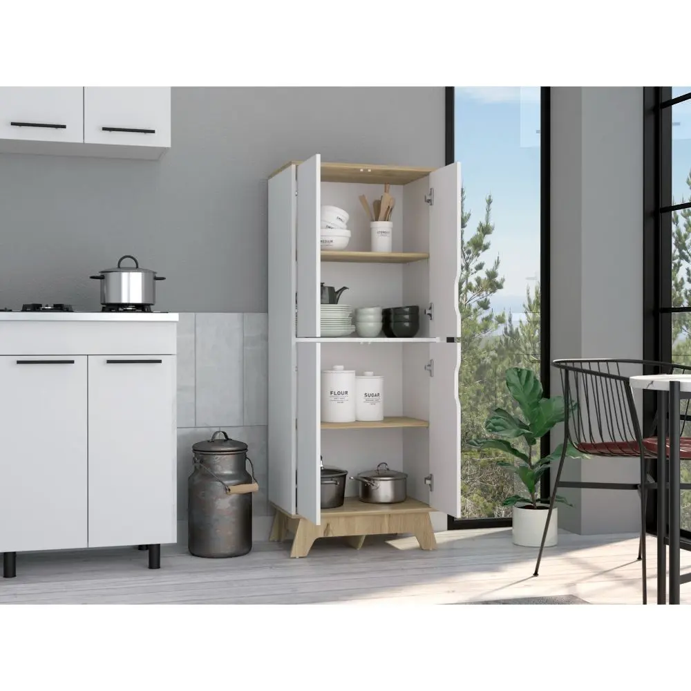 Double Kitchen Pantry Wallas Double Door Four Legs Four Shelves Storage Cabinet treevol furniture