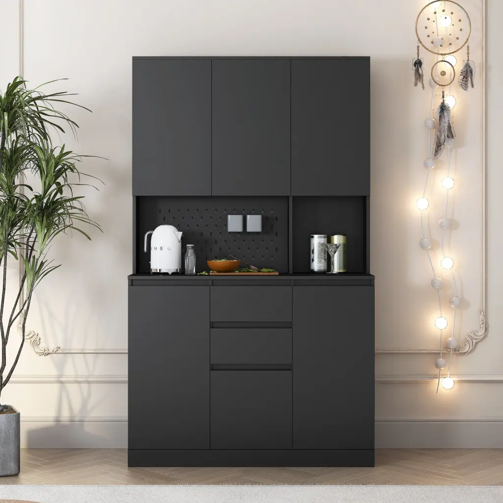 74 Inch Freestanding Kitchen Pantry Cabinet Cupboard 6 Doors 3 Shelves dasenwood