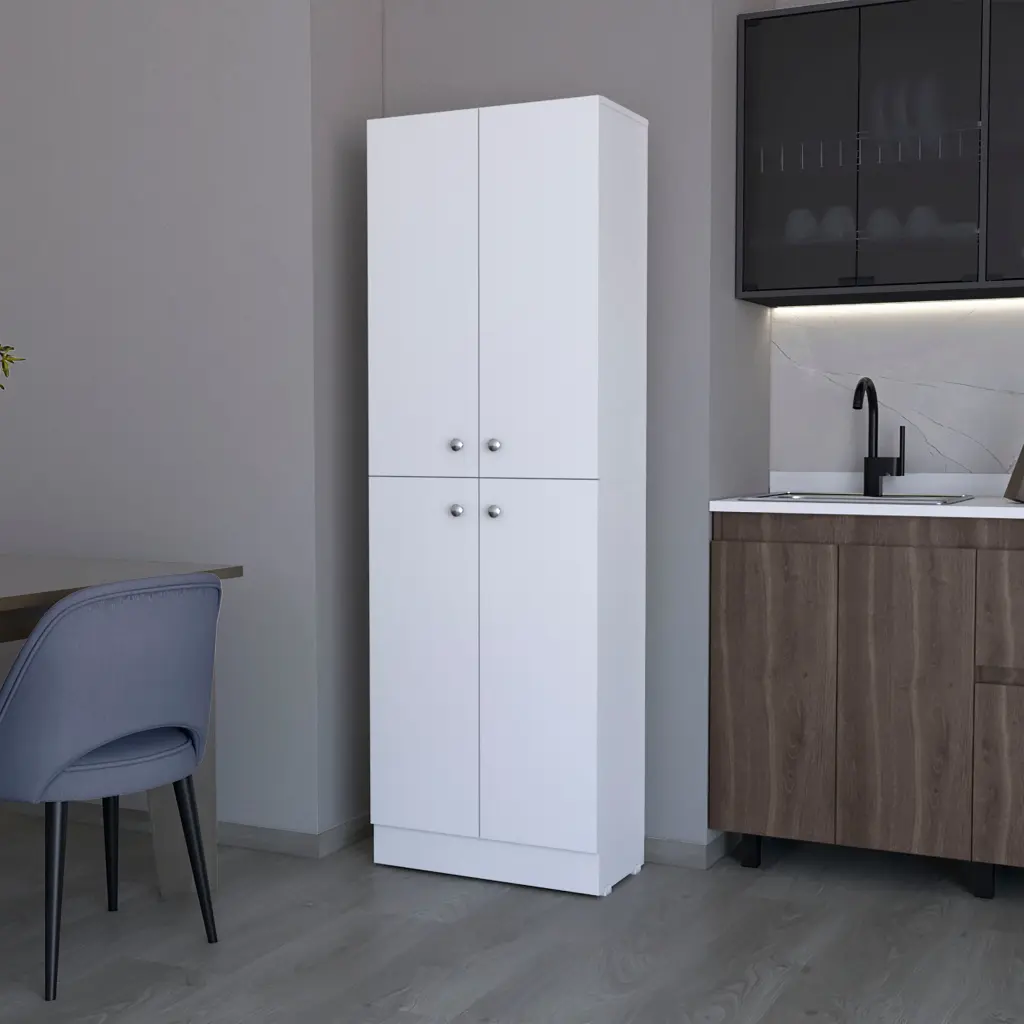 Cameron Pantry Cabinet 4 Doors And 5 Hidden Shelves White Kitchen Storage fm furniture