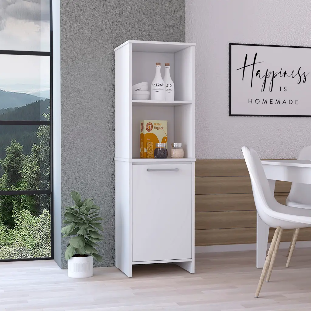 Danforth Pantry Cabinet Single Door Four Shelves White Storage Cabinet fm furniture