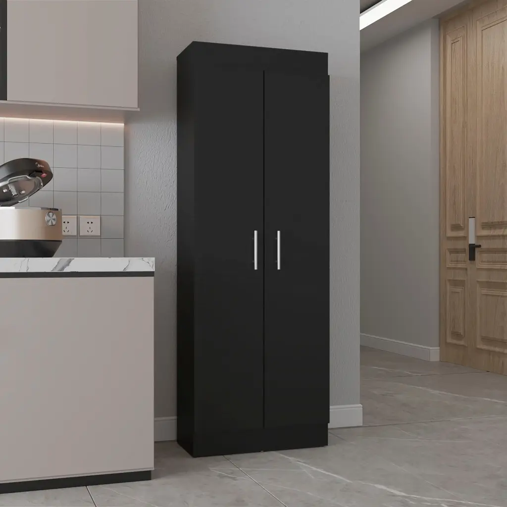 Black 5 Shelf Storage Pantry Cabinet Black Kitchen Shelves Doors Organized Pantry Storage furniture max