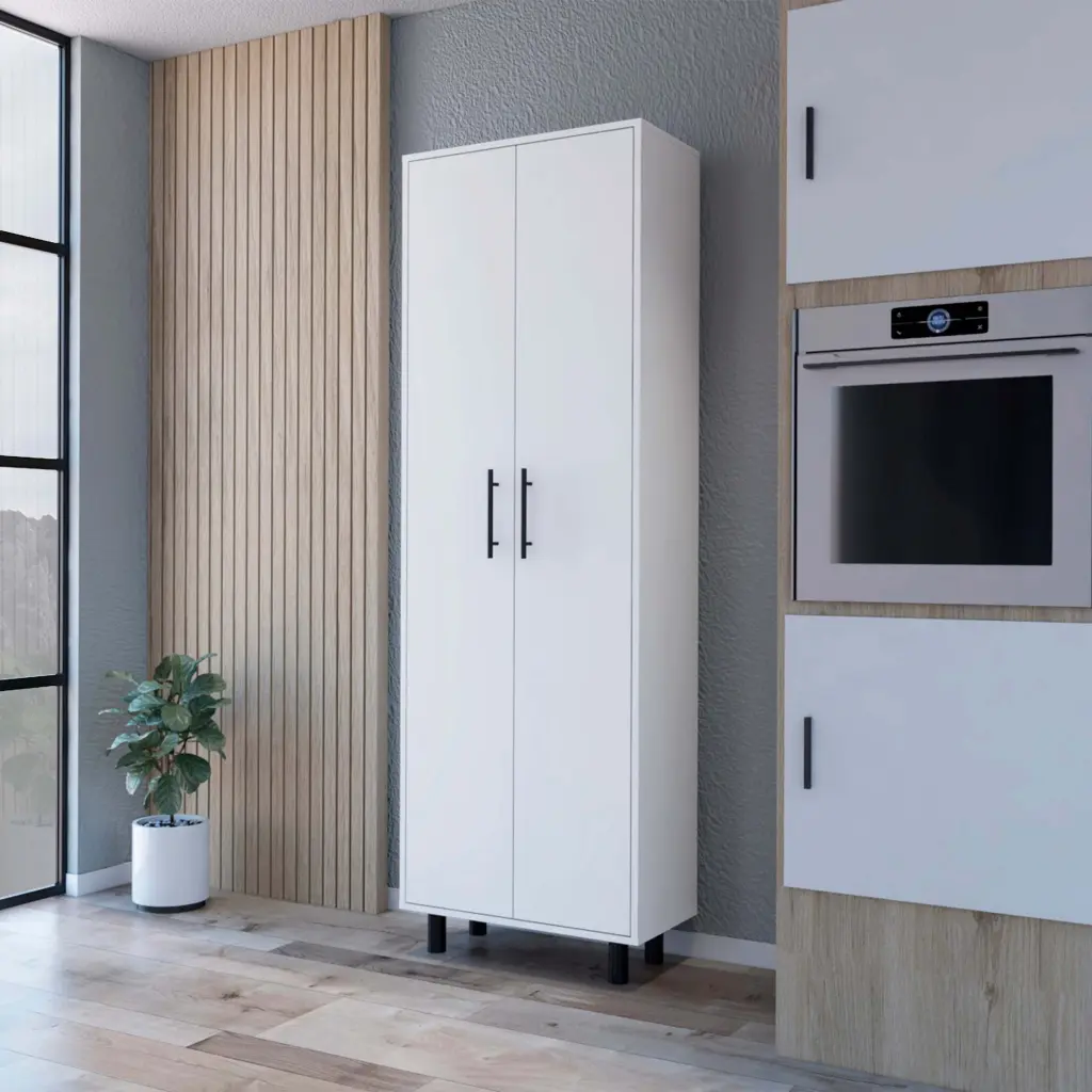 Fagan 2 Door 5 Shelf Kitchen Pantry White MDF Storage Cabinet furniture max