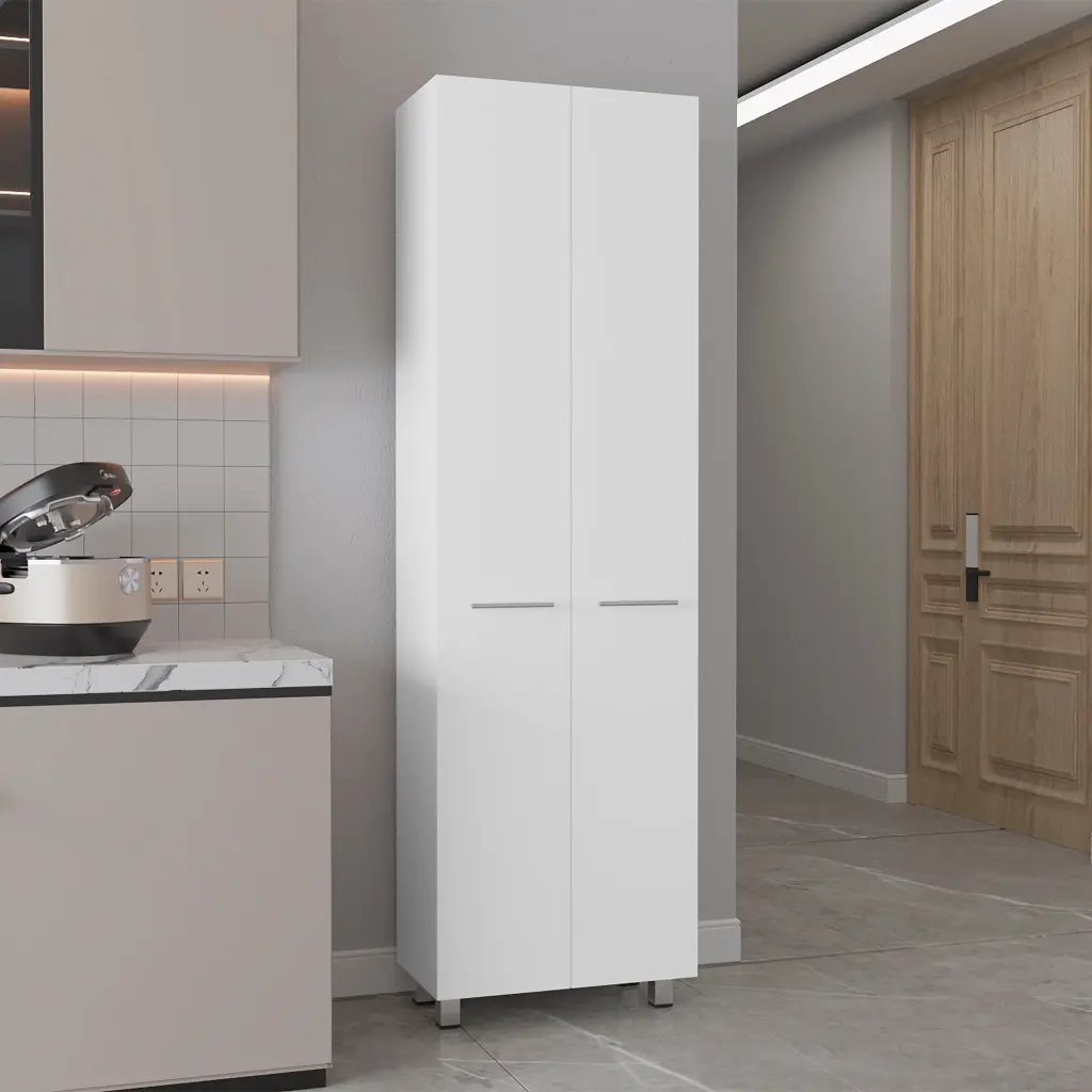Nalani Rectangle Pantry Cabinet White Freestanding 5 Shelves Storage Organizer furniture max
