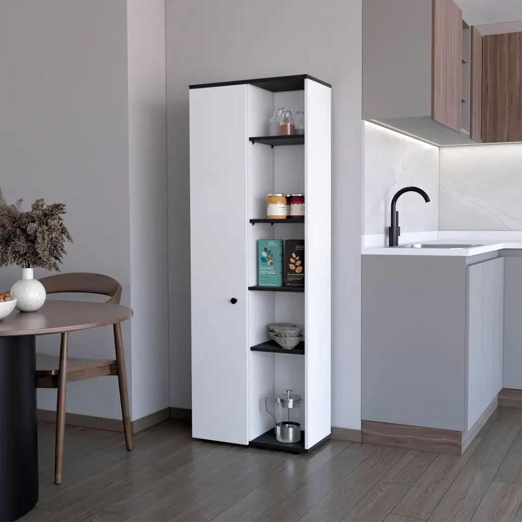 White and Black 1 Door Multistorage Kitchen Pantry Cabinet Adjustable Shelves furniture max