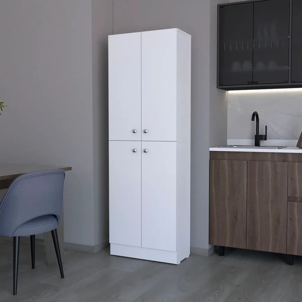 White Pantry Cabinet 4 Doors and 5 Hidden Shelves furniture max