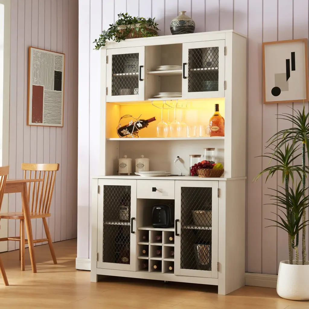 70 Inch Rustic Kitchen Pantry Storage Cabinet Buffet Hutch Dining Room Organizer memory valley