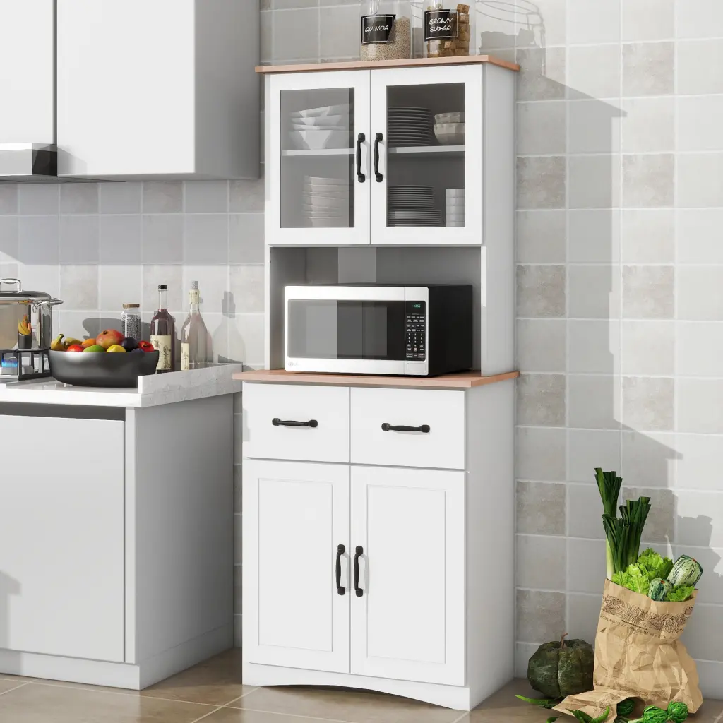 White Wooden Kitchen Cabinet Pantry Storage Microwave Stand newmark